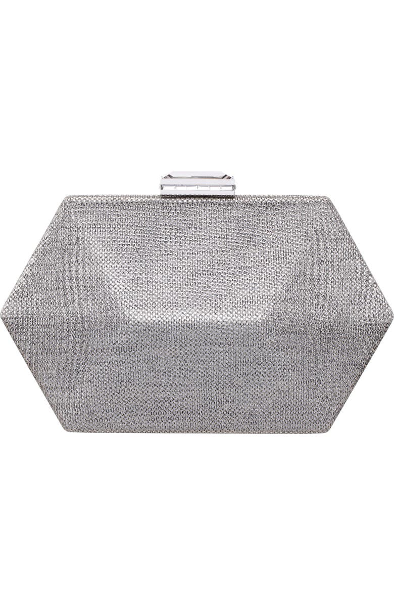 Nina Metallic Hex Minaudiere, Main, color, Dark Silver
