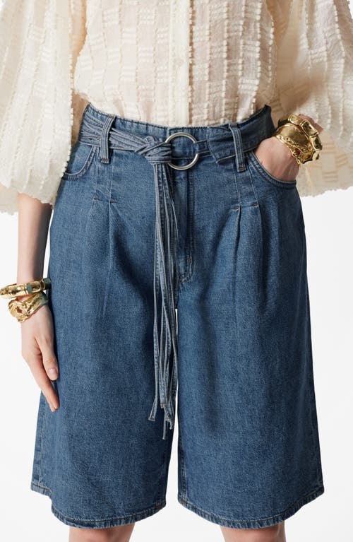 & Other Stories Belted Longer Length Denim Shorts In Blue