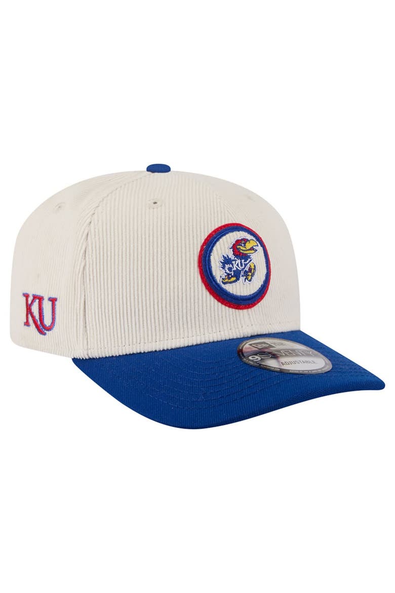 Men's New Era Cream/Royal Kansas Jayhawks Loyal Corduroy 9SEVENTY Adjustable Hat, Main, color, Cream
