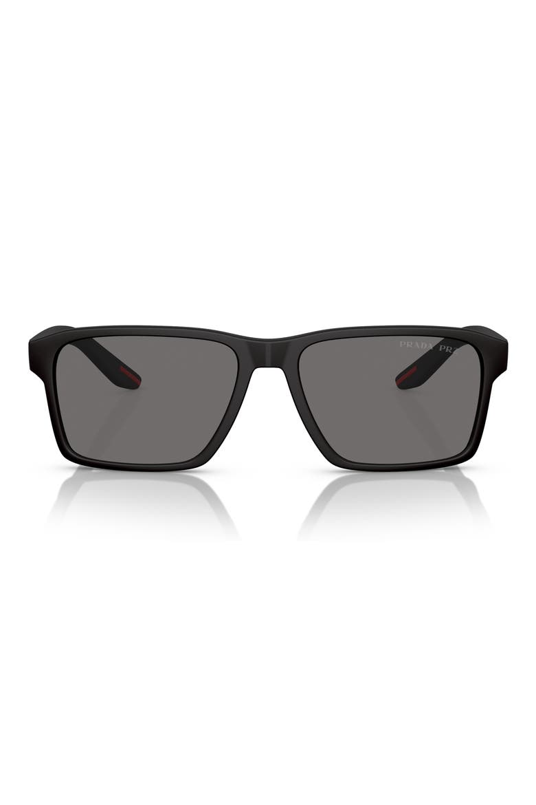 58mm Polarized Rectangular Sunglasses, Main, color, RUBBER BLACK