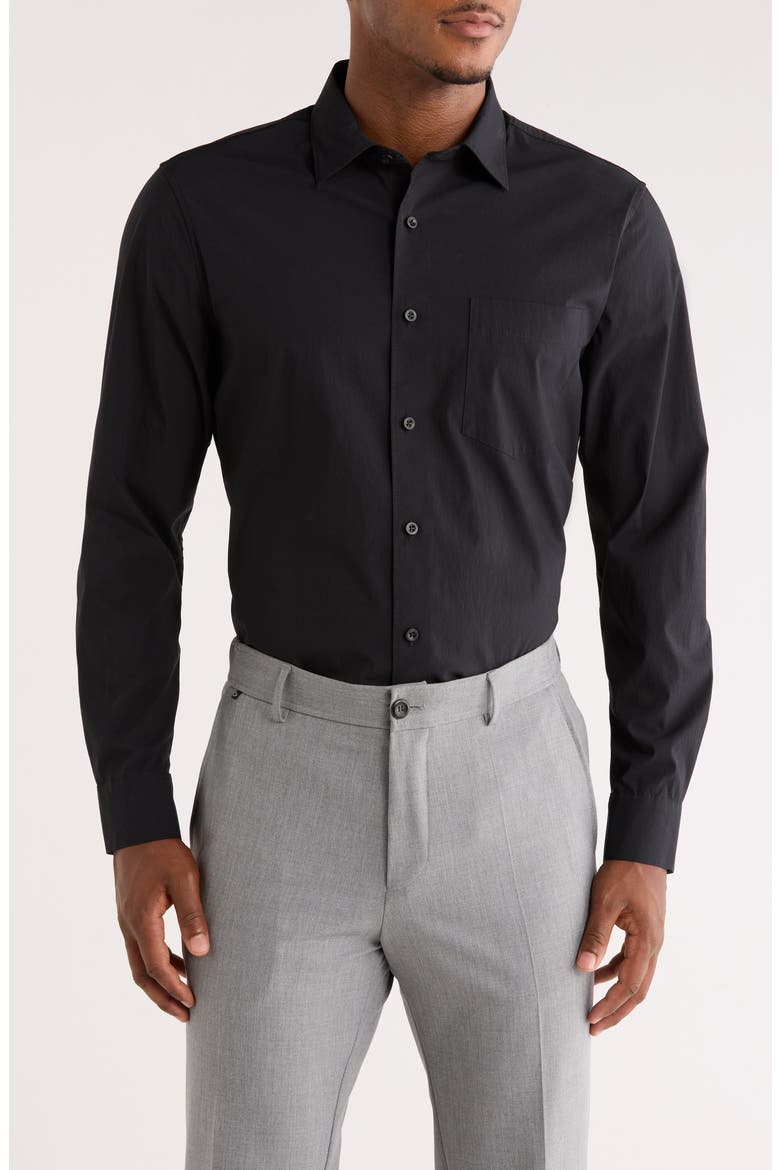 Solid Stretch Button-Up Shirt, Main, color, BLACK