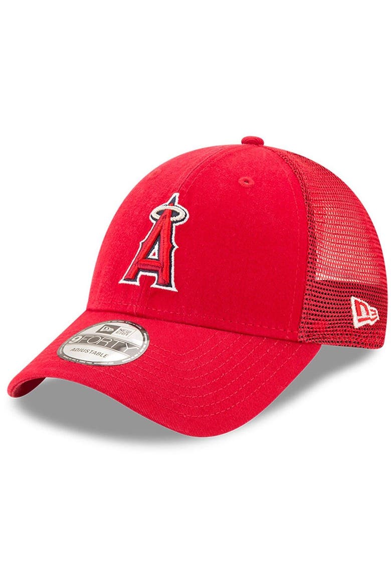 Men's New Era Red Los Angeles Angels Trucker 9FORTY Adjustable Snapback Hat, Main, color, RED