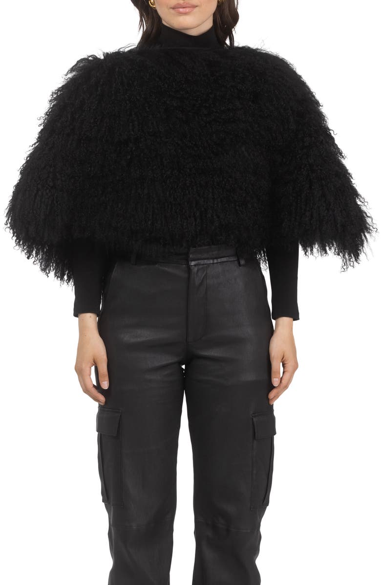 GORSKI Select Genuine Shearling Shawl, Main, color, Black