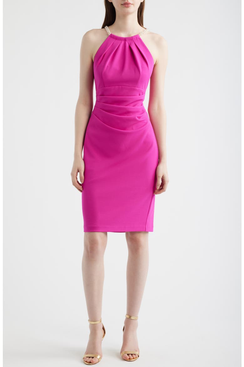 Pleat Neck Sleeveless Dress, Main, color, BERRY