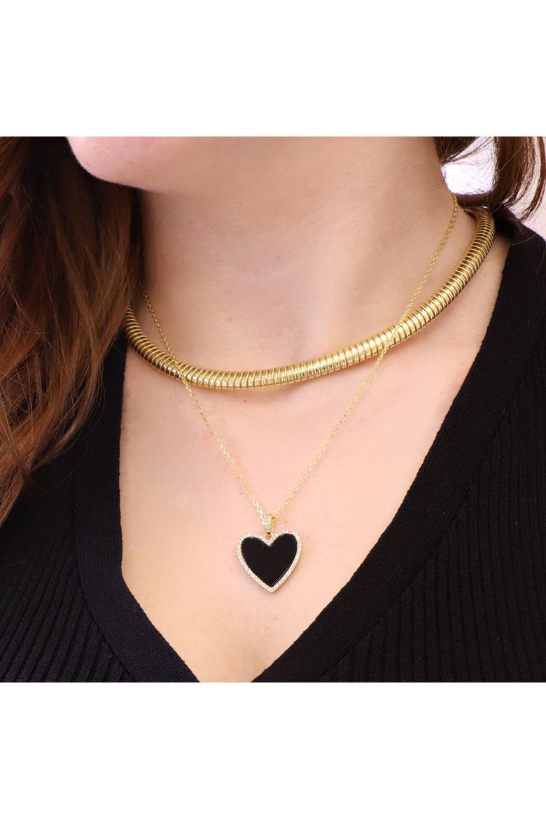 Large Onyx CZ Halo Heart Necklace, Alternate, color, Onyx