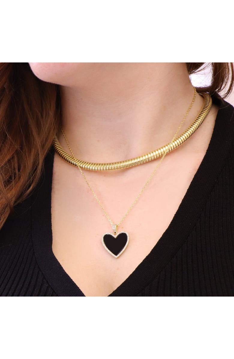 The Lovery Fine Jewelry Large Onyx CZ Halo Heart Necklace, Alternate, color, Onyx