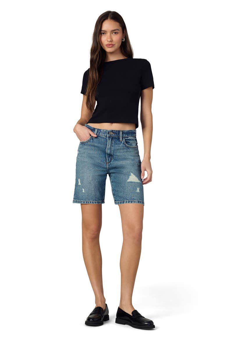 The Joey Distressed Long Denim Shorts, Alternate, color, SHOWDOWN DESTRUCT