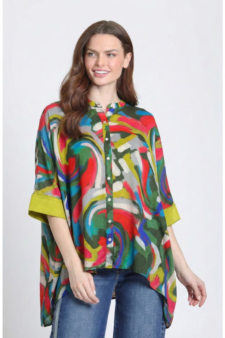 Abstract Print Tunic, Alternate, color, DARK GREENMULTI
