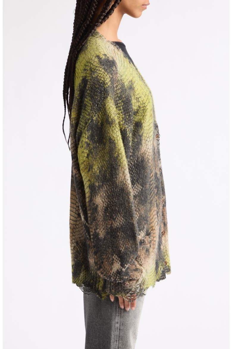 Printed Boyfriend Cardigan, Alternate, color, BROWN GREEN OMBRE SNAKE