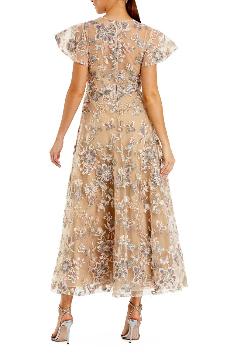 Women's Embroidered Floral Mesh A-Line Midi Dress, Alternate, color, Nude