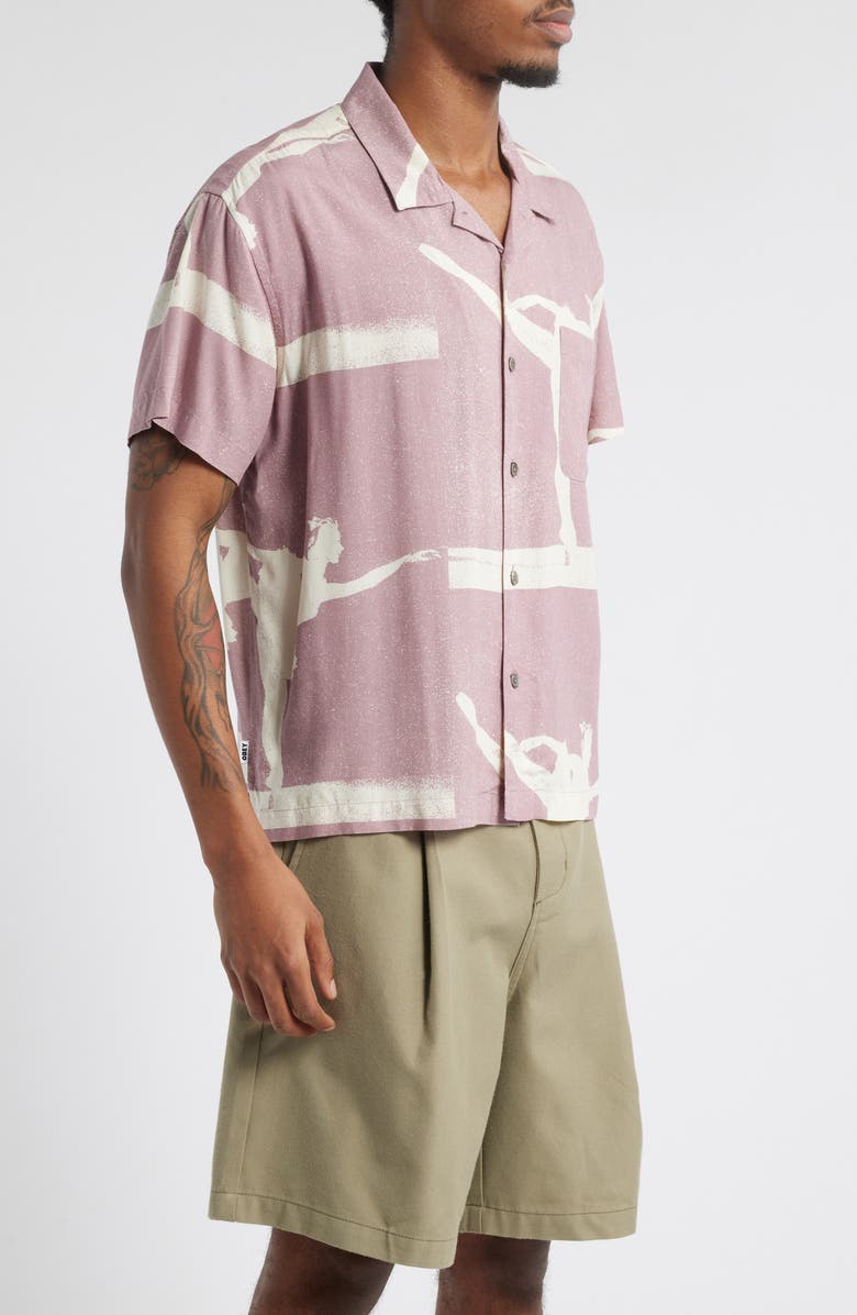 Obey Jacques Oversize Arabesque Print Camp Shirt, Alternate, color, Mauve Multi