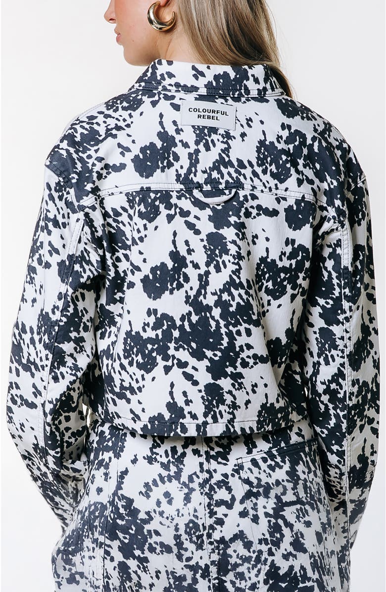 Colourful Rebel Olle Cow Cropped Worker Blouse, Alternate, color, Blue