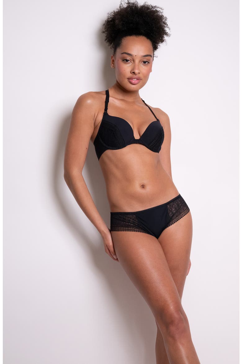 Leila Underwire T-Back Push-Up Bra, Alternate, color, BLACK