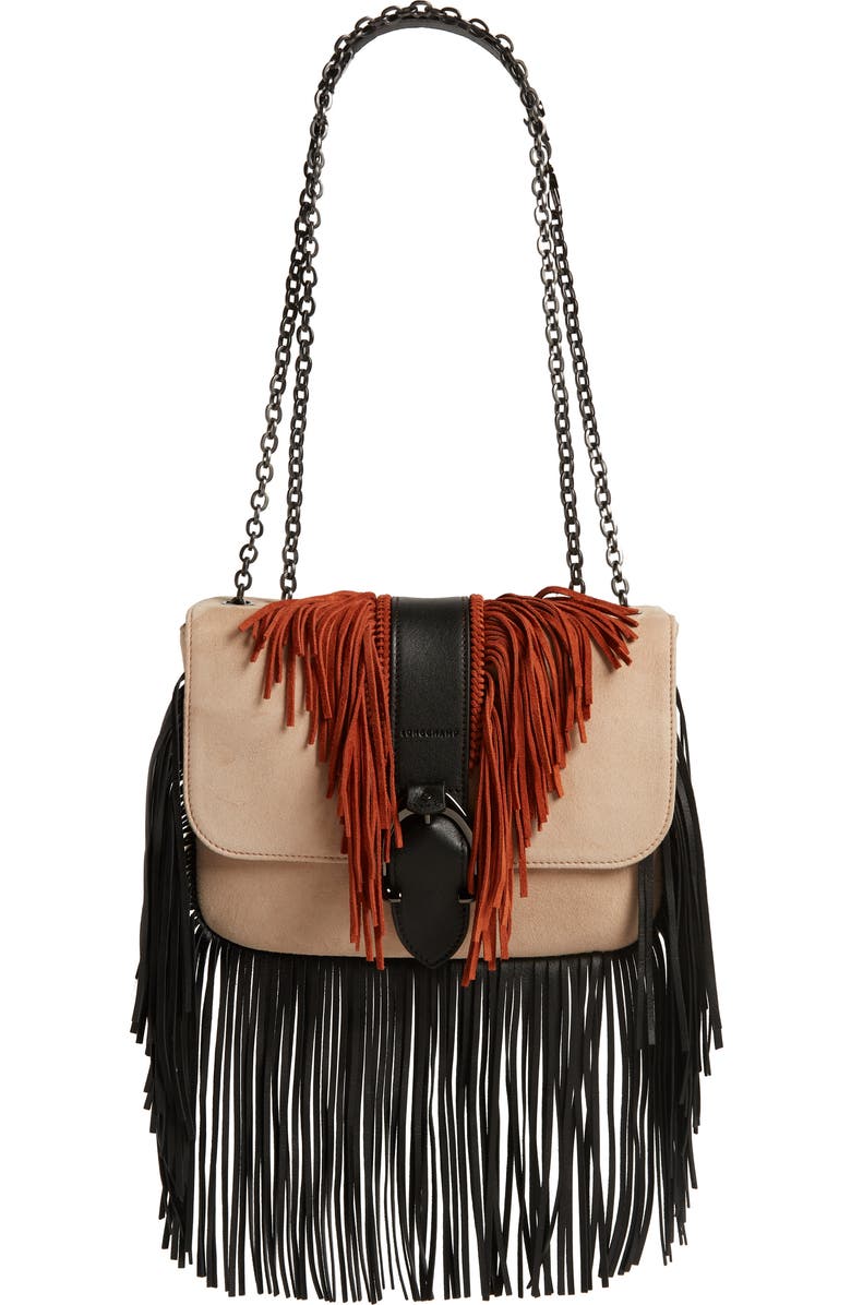 Longchamp Amazone Colorblock Fringe Shoulder Bag, Main, color, Rose