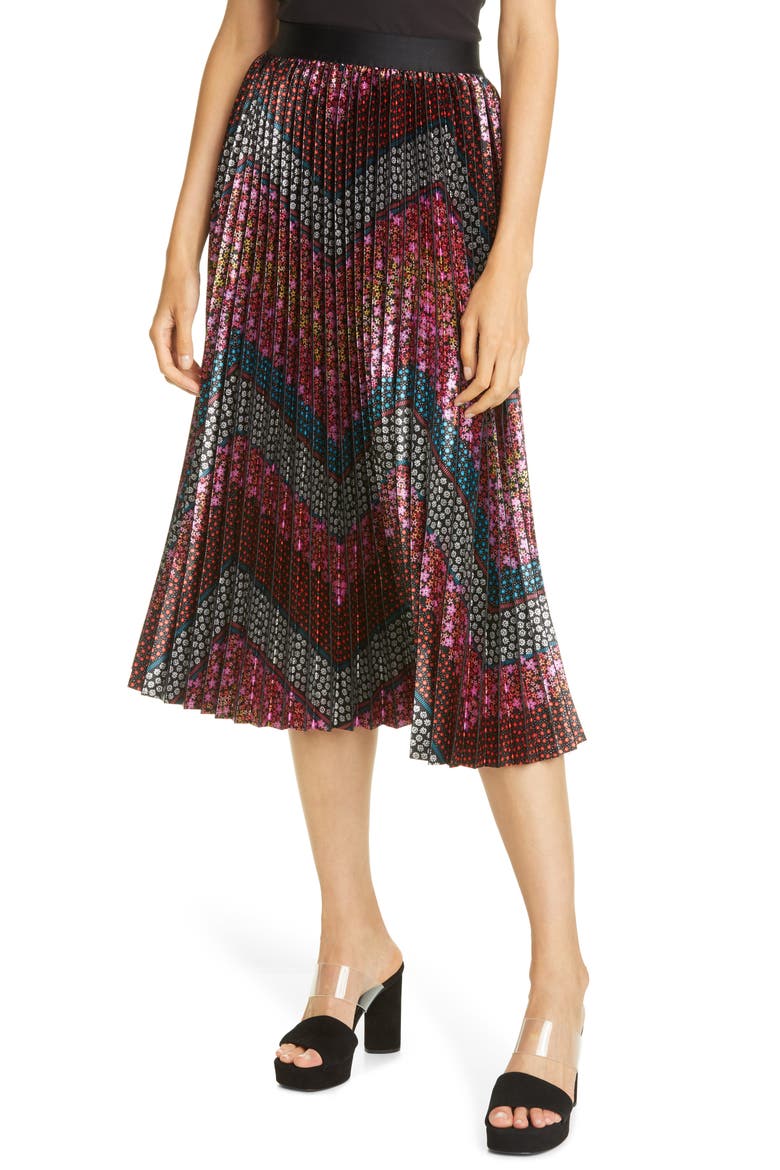 Love Street Floral Chevron Pleated Skirt, Main, color, LOVE STREET
