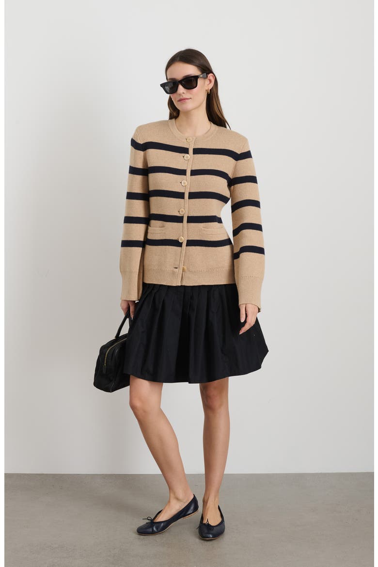 Provence Stripe Cotton & Cashmere Cardigan, Alternate, color, CORNSILK/ NAVY