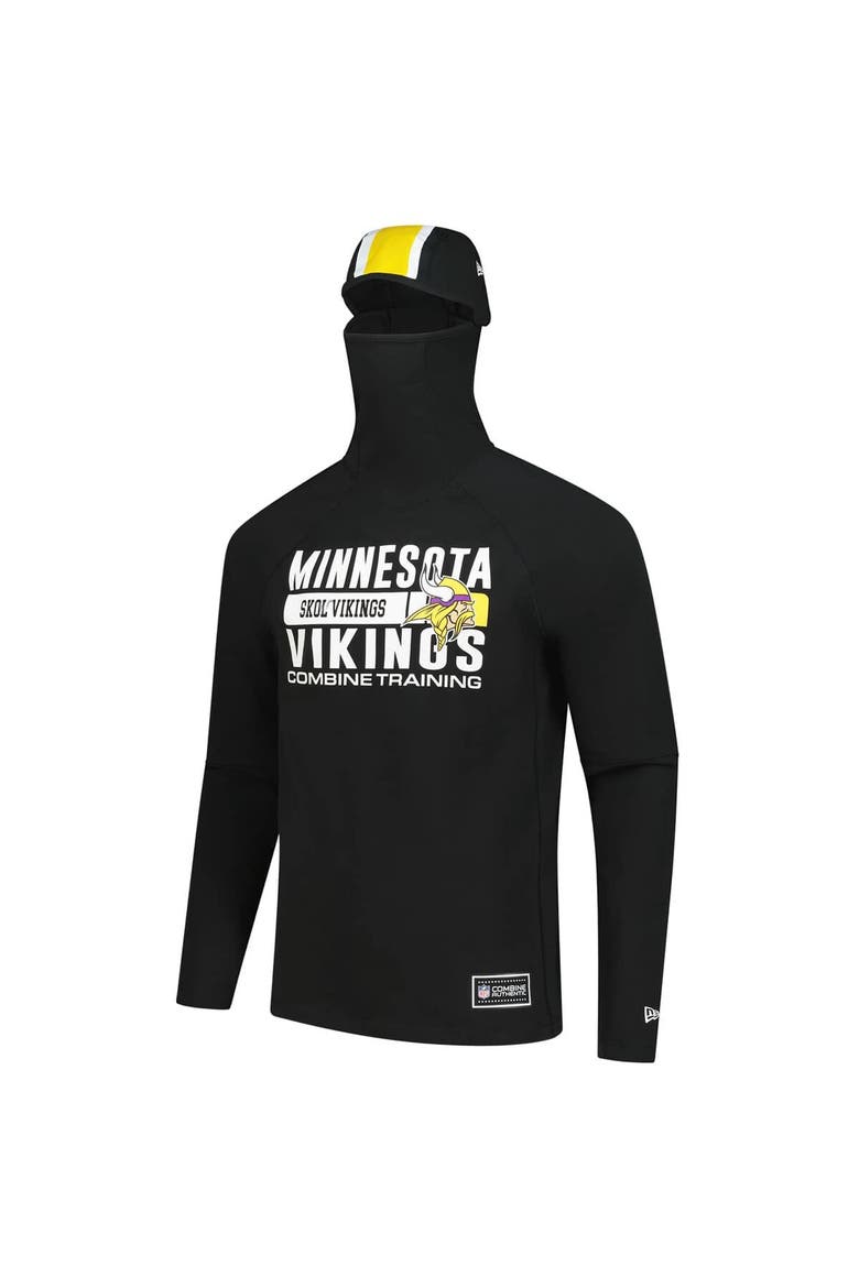 Men's New Era Black Minnesota Vikings Functional Fandom Balaclava Helmet Stripe Tri-Blend Hoodie, Alternate, color, Black