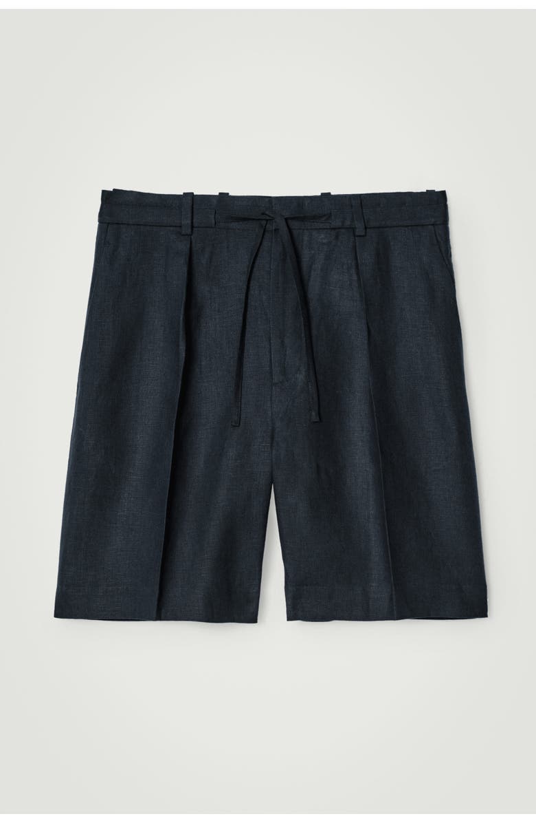 COS Tailored Drawstring Linen Shorts, Main, color, Navy