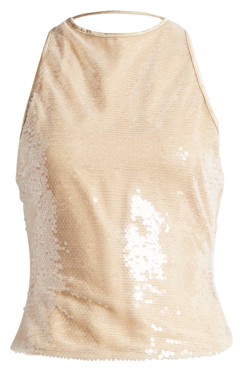 Mistress Rocks Sequin & Lace Tie Back Sleeveless Top, Alternate, color, Sandstone