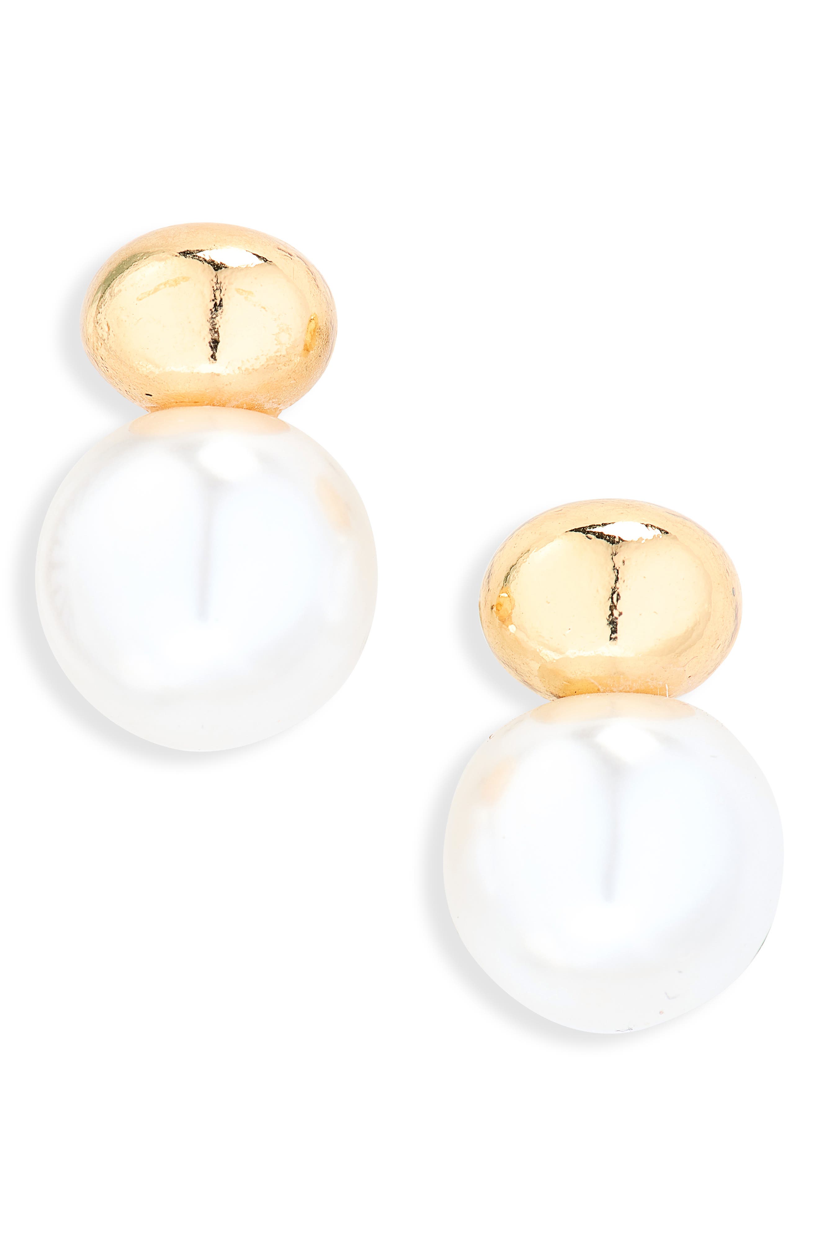 Faux Pearl Stud Drop Earrings