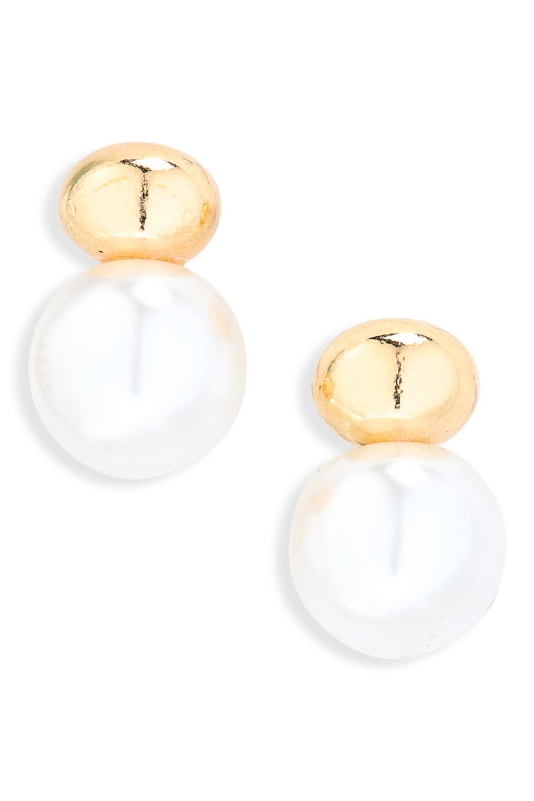 Faux Pearl Stud Drop Earrings, Main, color, WHITE- GOLD