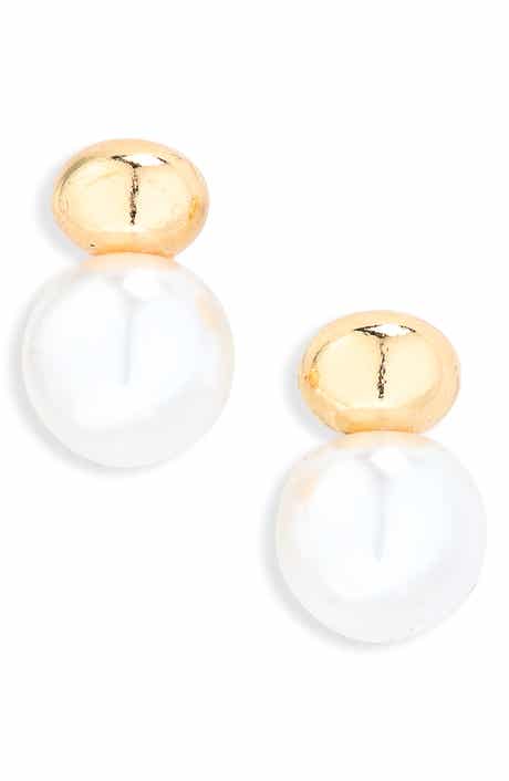 Faux Pearl Stud Drop Earrings