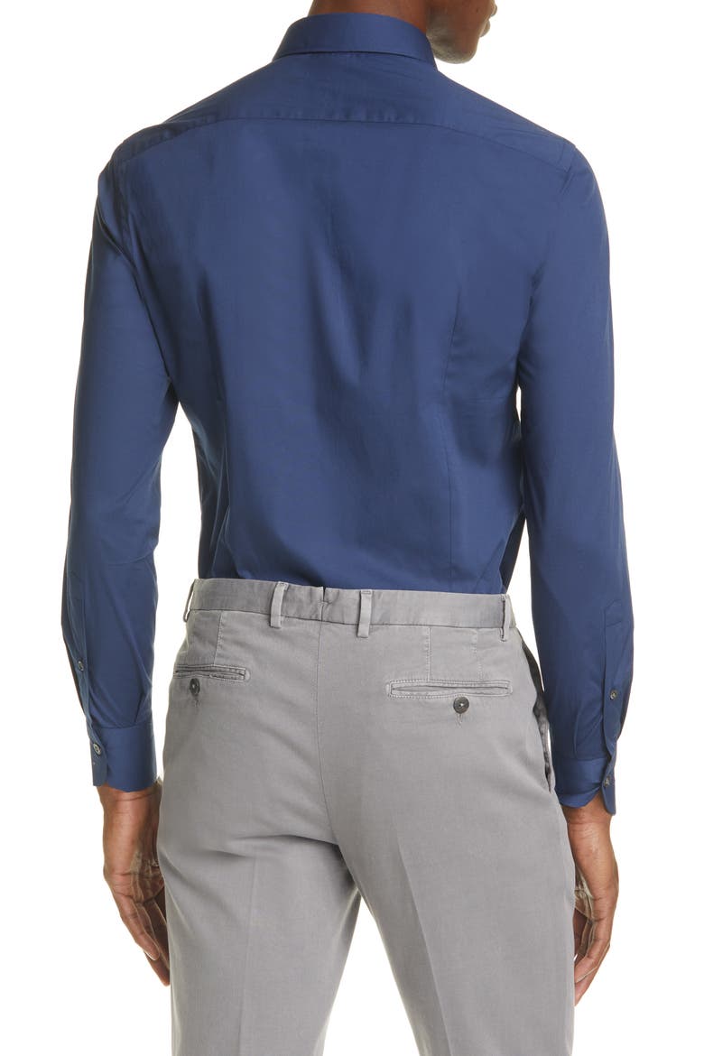 Trim Fit Stretch Cotton Button-Up Shirt, Alternate, color, NAVY