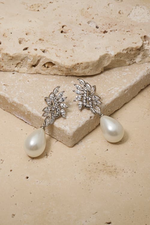 Untamed Petals Regency Crystal Drop Earrings In Silver
