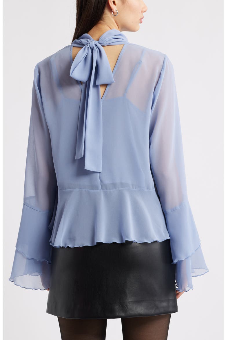 High Neck Chiffon Top, Alternate, color, BLUE UMBRA