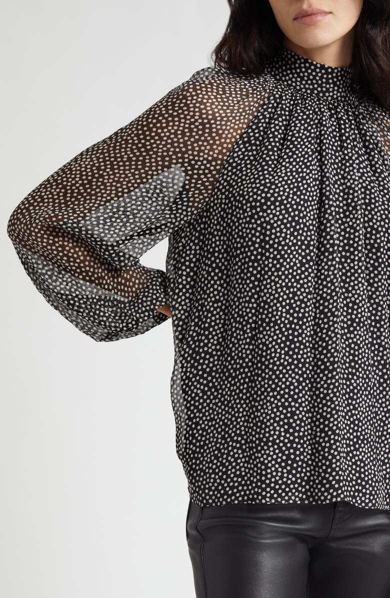 Ramy Brook Suzanne Polka Dot Silk Chiffon Top, Alternate, color, Black Polkadot