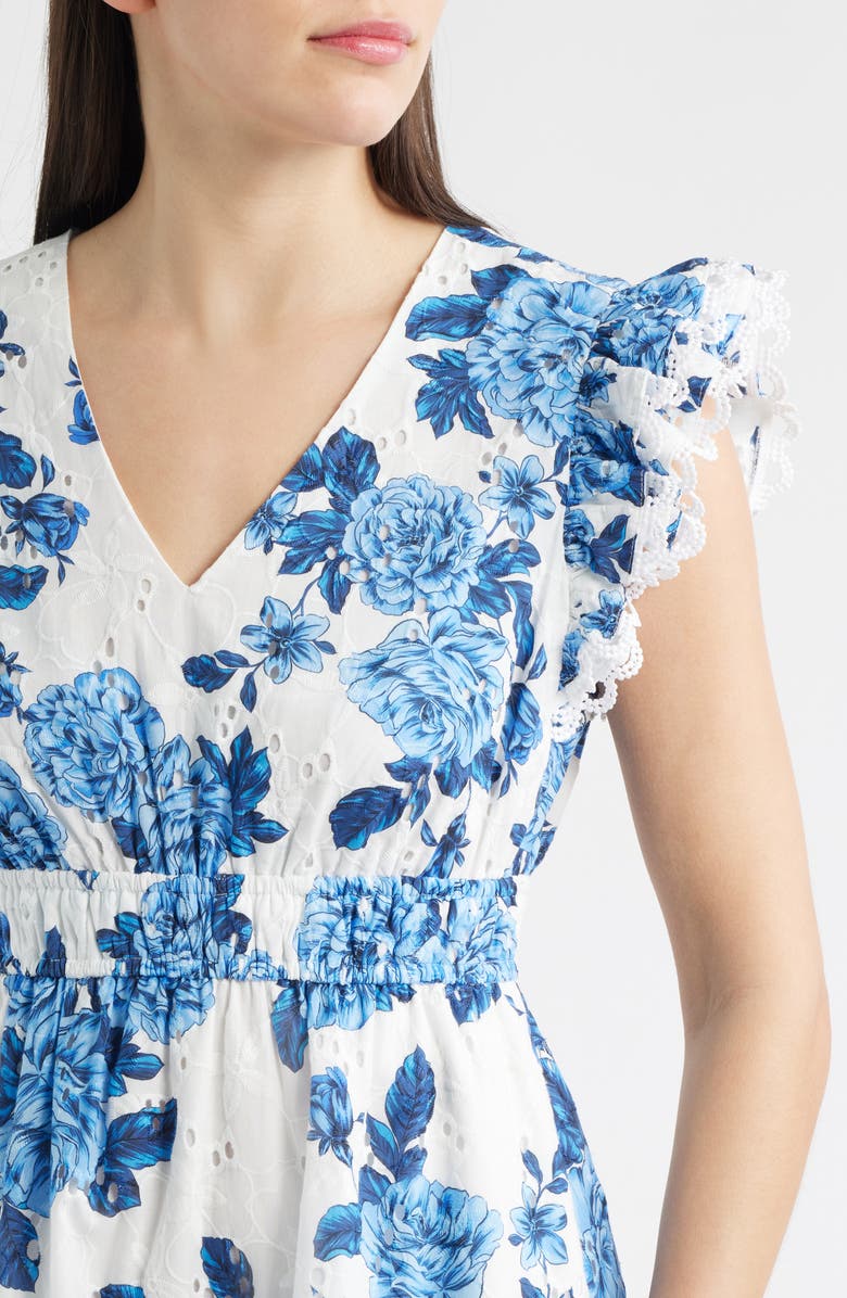 Anne Klein Floral Eyelet Lace Dress, Alternate, color, Marina Multi