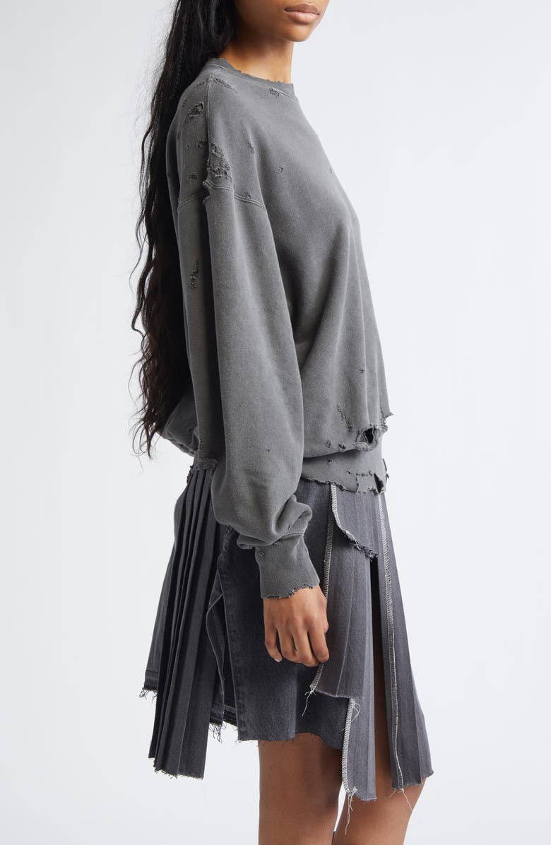 KURO More Damage Rip & Repair French Terry Crewneck Sweatshirt, Alternate, color, Faded Black