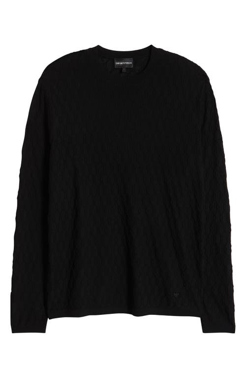 Emporio Armani Diamond Wool Blend Crewneck Sweater In Solid Black
