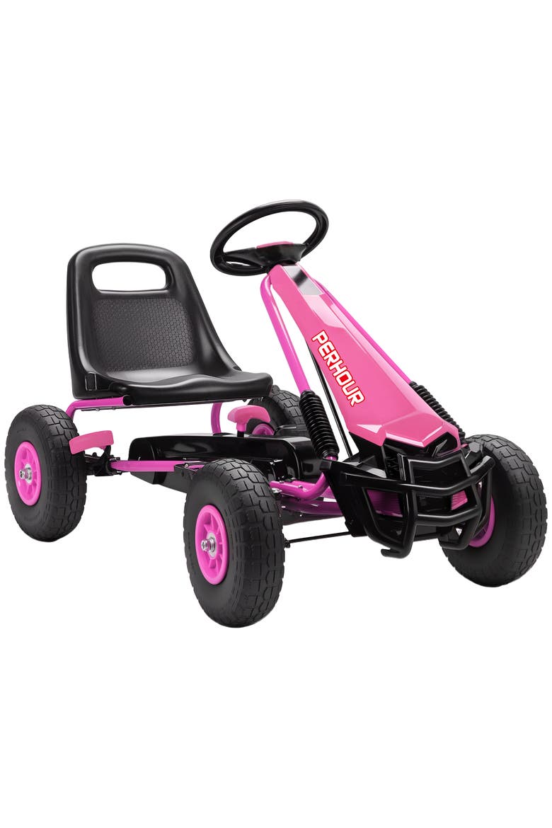 Kids 4-Wheel Pedal Go Kart, Adjustable Seat, EVA Wheels, Brake, Pink, Main, color, Pink