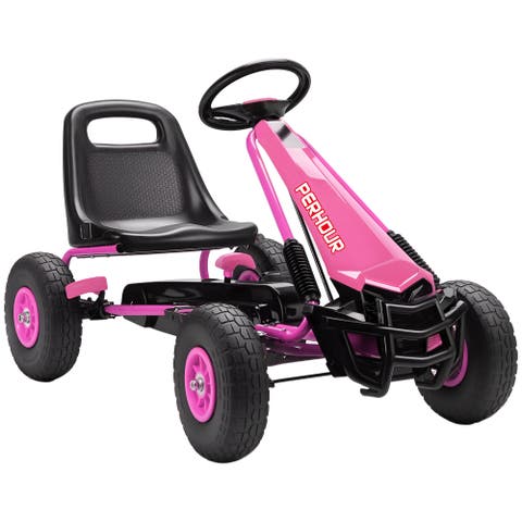 Kids 4-Wheel Pedal Go Kart, Adjustable Seat, EVA Wheels, Brake, Pink