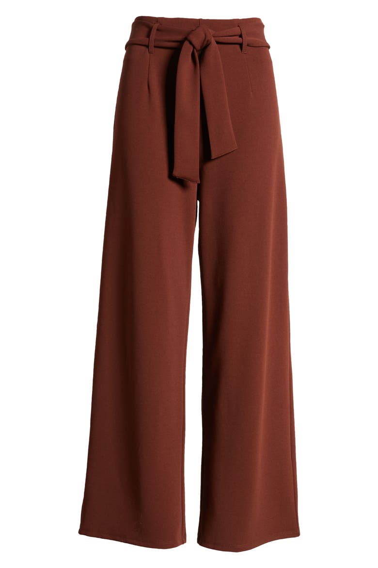 Belted High Waist Pants, Alternate, color, BROWN CHOCOLATE