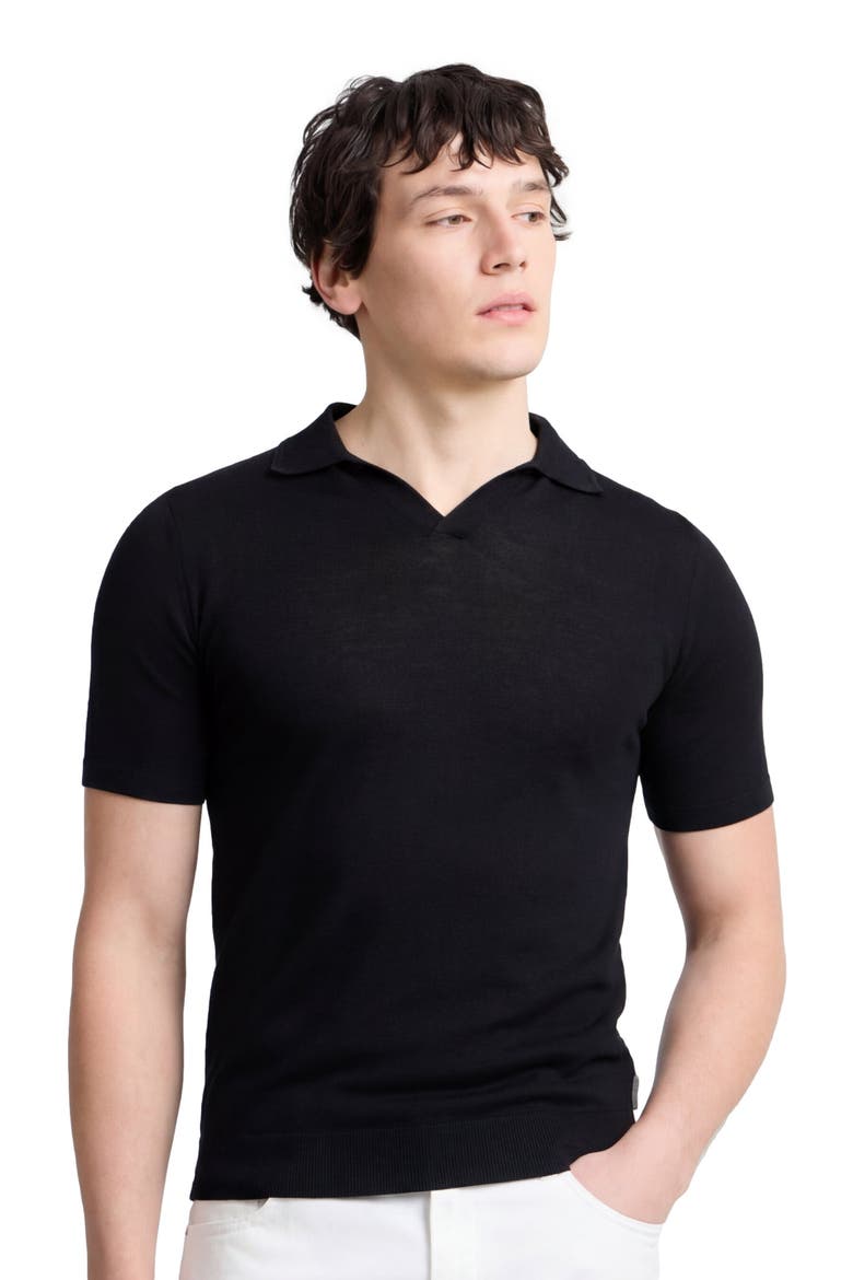 Extra Fine Merino Wool Short Sleeve Johnny Collar Polo, Alternate, color, Black