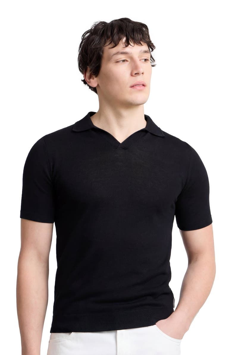 Onia Extra Fine Merino Wool Short Sleeve Johnny Collar Polo, Alternate, color, Black
