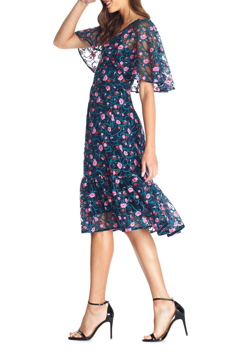 Virginia Cape Sleeve Embroidered Dress, Alternate, color, NAVY MULTI