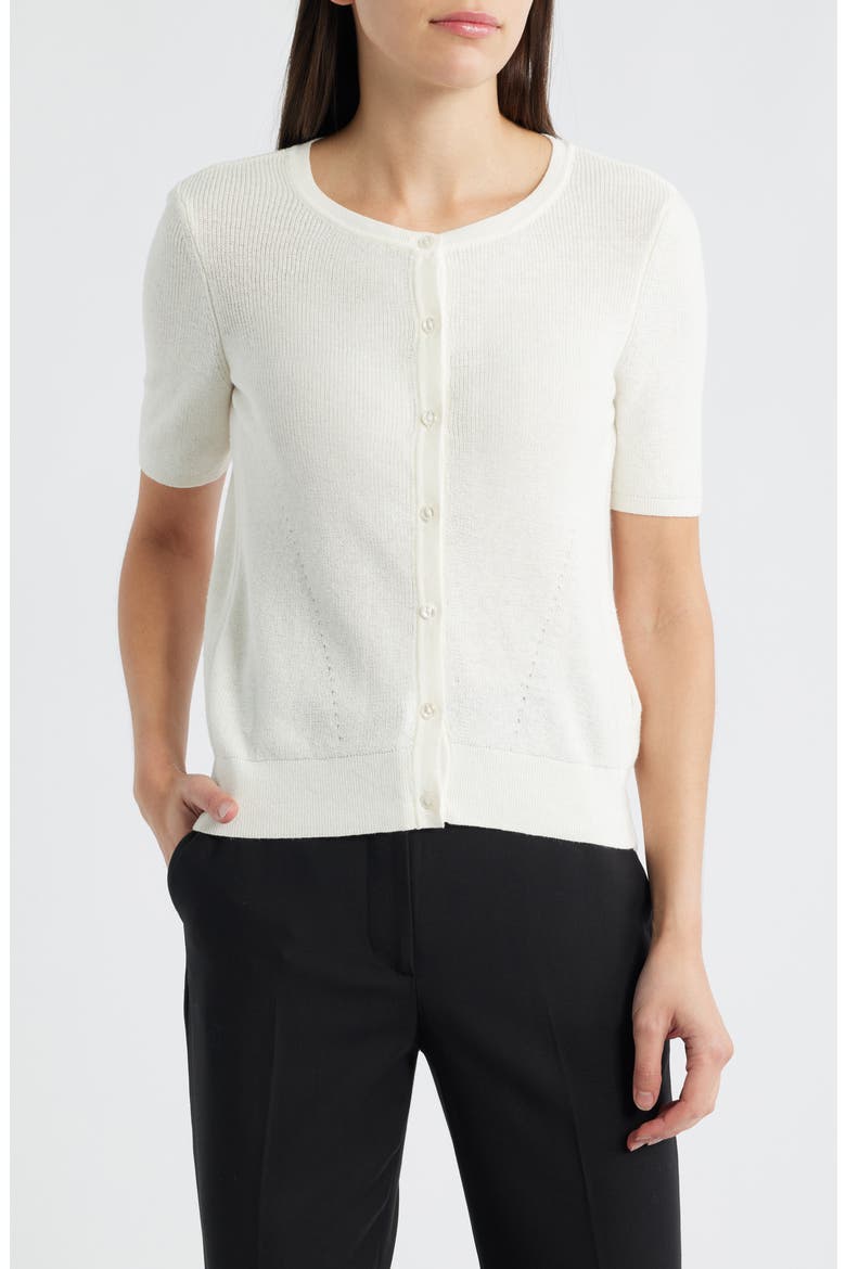 Short Sleeve Cotton Blend Cardigan, Main, color, MARSHMALLOW