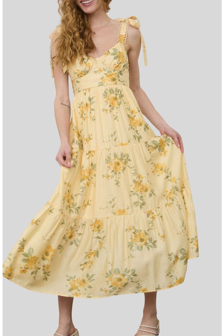 Loop Trim Tie Shoulder Maxi Dress, Alternate, color, BUTTER YELLOW MULTI