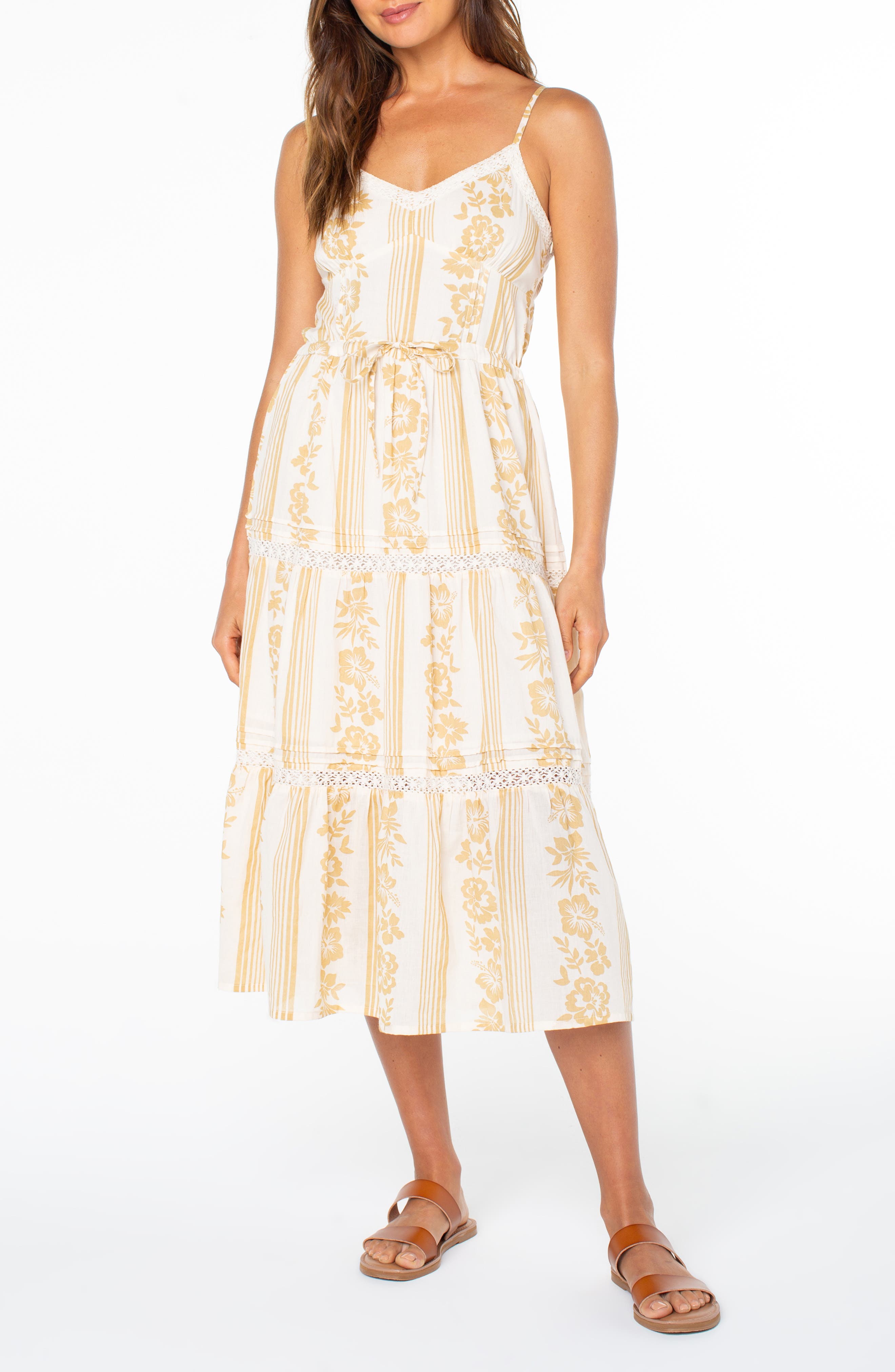 Azalea Floral Tiered Cotton Midi Dress