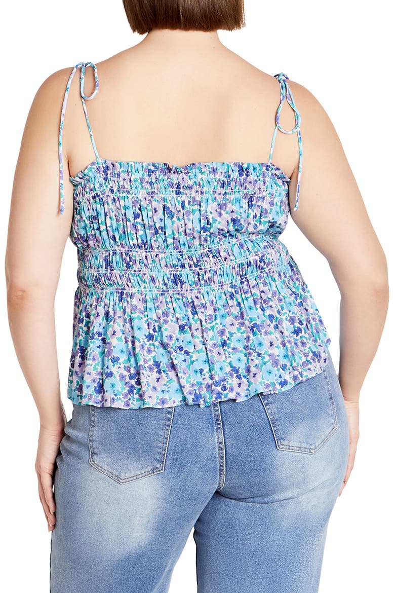Lyla Floral Tie Strap Peplum Tank, Alternate, color, BLUE DITSY FLORAL