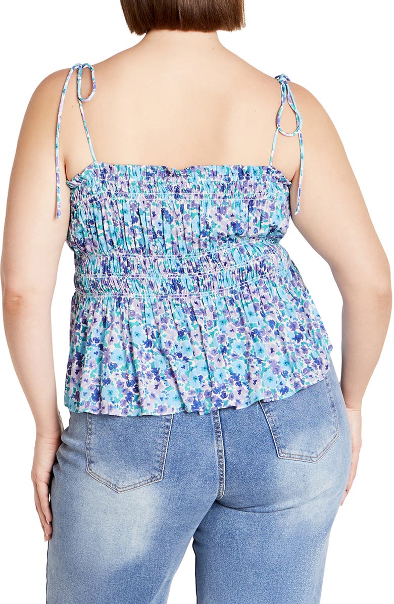 City Chic Lyla Floral Tie Strap Peplum Tank, Alternate, color, Blue Ditsy Floral