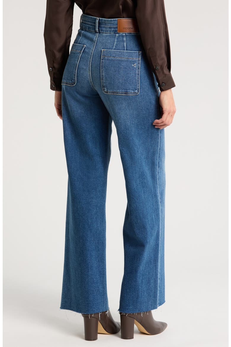 Raw Hem Patch Pocket High Waist Wide Leg Jeans, Alternate, color, DARK WASH
