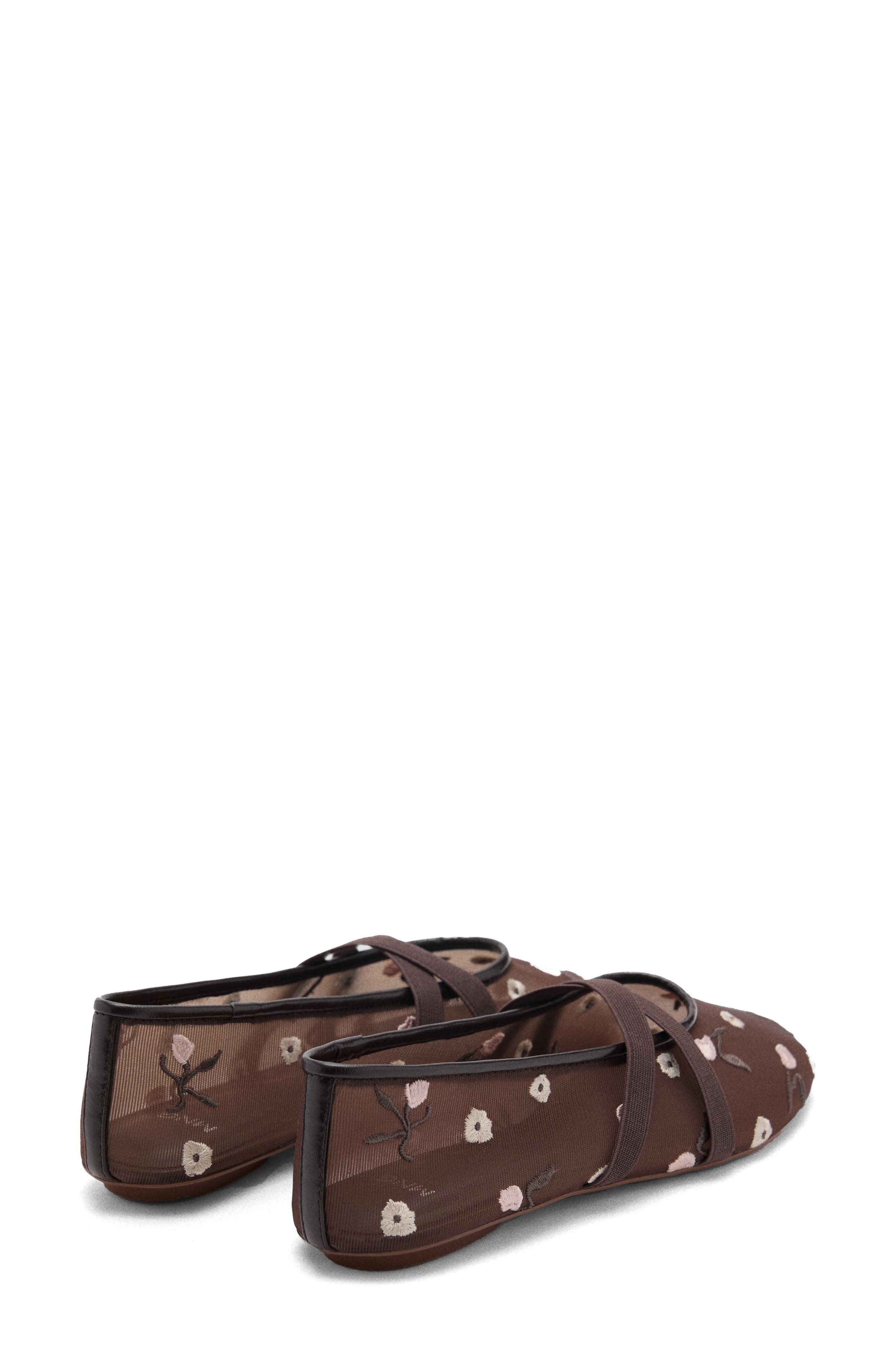 MANGO Floral Embroidered Cross Strap Ballerina Flat, Alternate, color, Brown