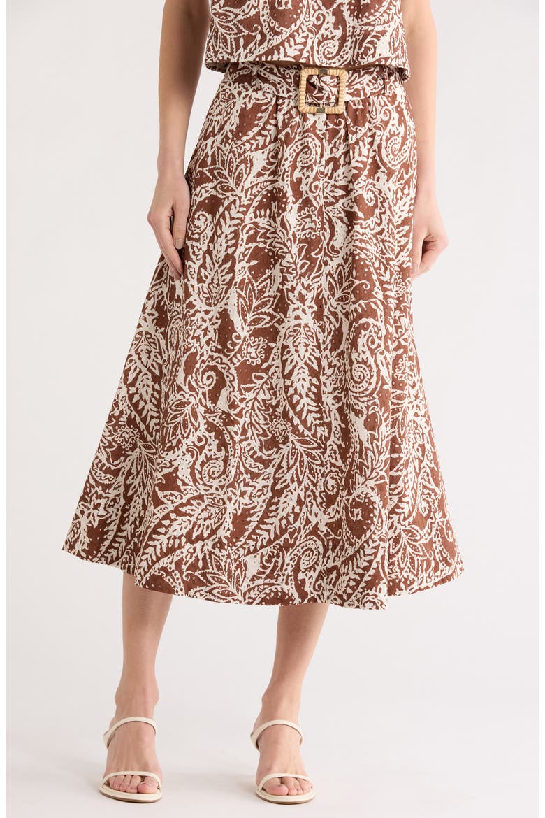 Print A-Line Skirt, Main, color, BROWN / IVORY PRINT