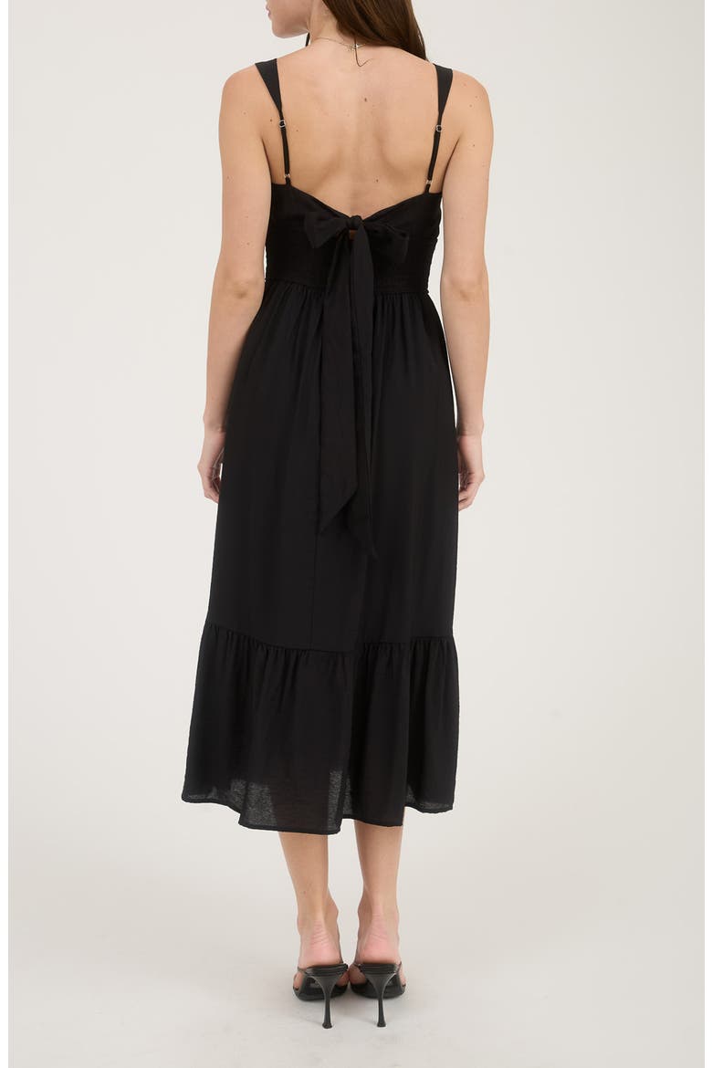 Bow Tie Smocked Midi Sundress, Alternate, color, BLACK