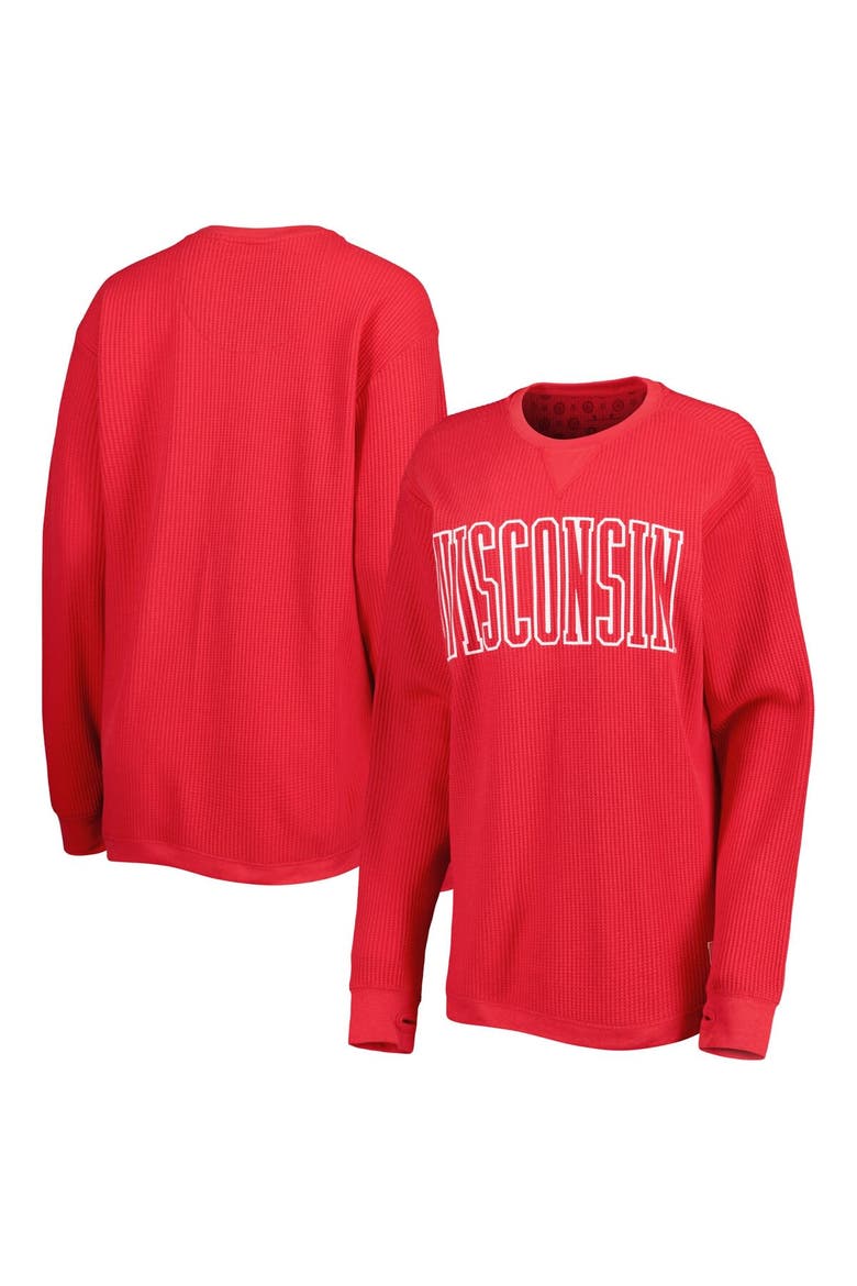 Women's Pressbox Red Wisconsin Badgers Surf Plus Size Southlawn Waffle-Knit Thermal Tri-Blend Long Sleeve T-Shirt, Main, color, Red
