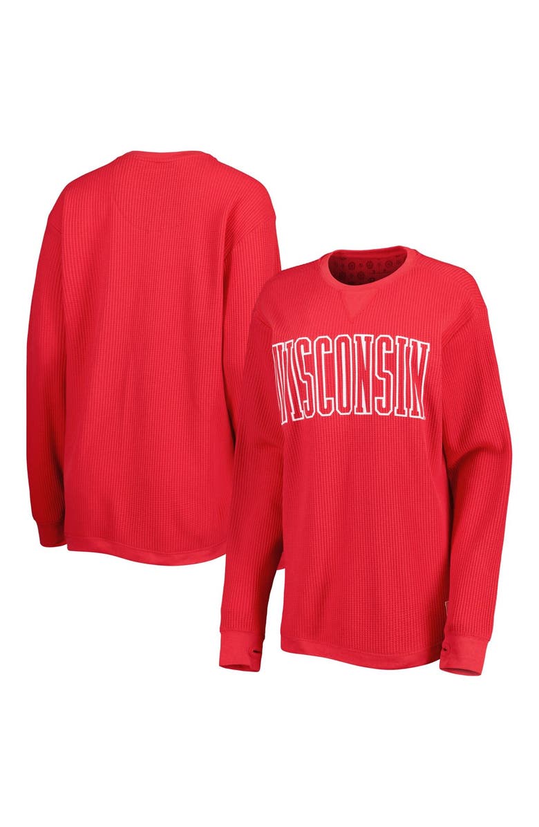 PRESSBOX Women's Pressbox Red Wisconsin Badgers Surf Plus Size Southlawn Waffle-Knit Thermal Tri-Blend Long Sleeve T-Shirt, Main, color, Red